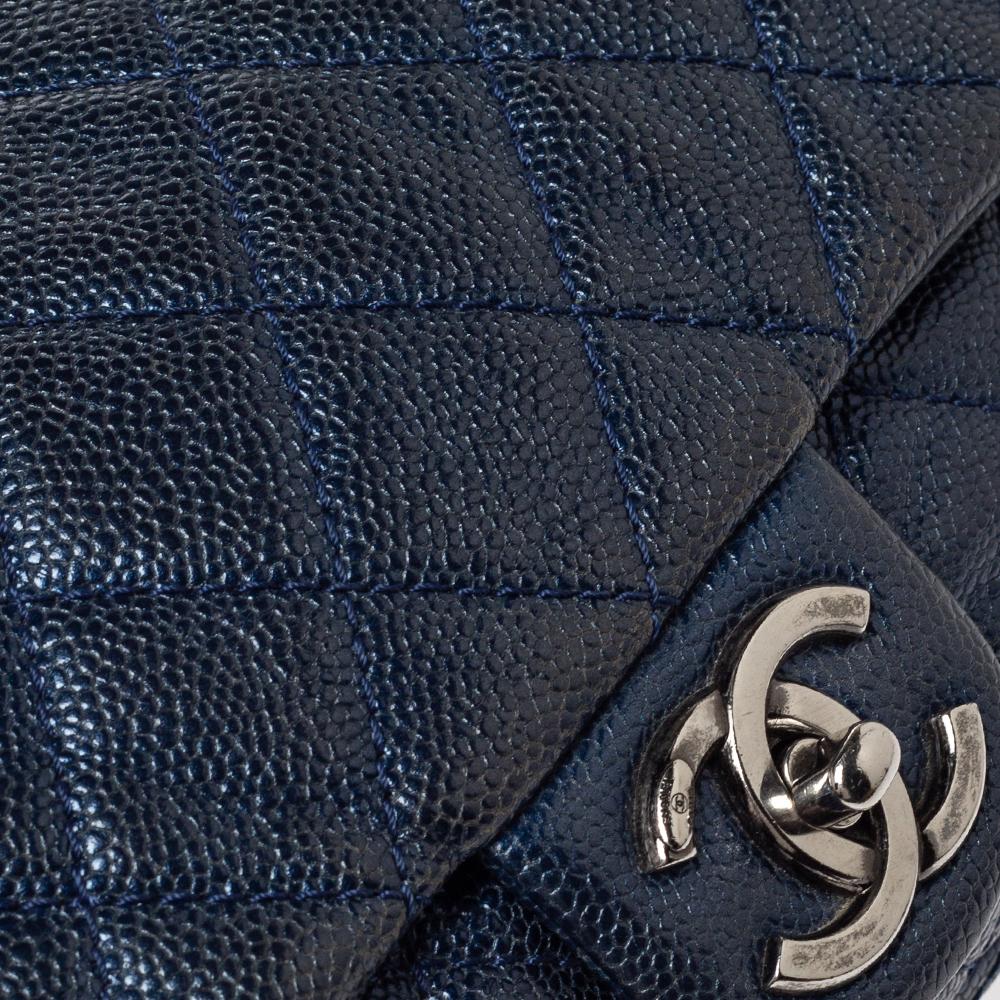 Chanel Metallic Blue Caviar Leather Easy Flap Bag 1