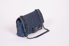 Chanel Metallic Blue Flap With Zipper