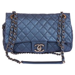 Chanel Metallic Blue Flap With Zipper