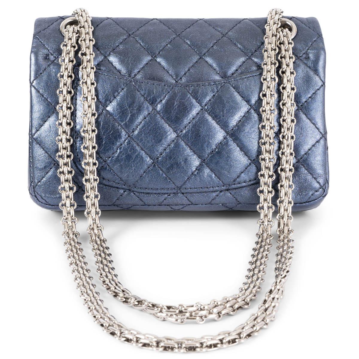 Gray CHANEL metallic blue leather 2.55 REISSUE MINI FLAP Shoulder Bag For Sale