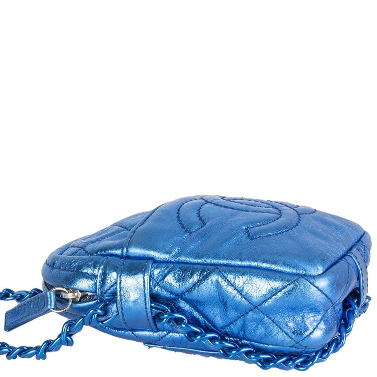 Chanel metallic blue MODERN CHAIN SMALL CAMERA Crossbody Shoulder Bag