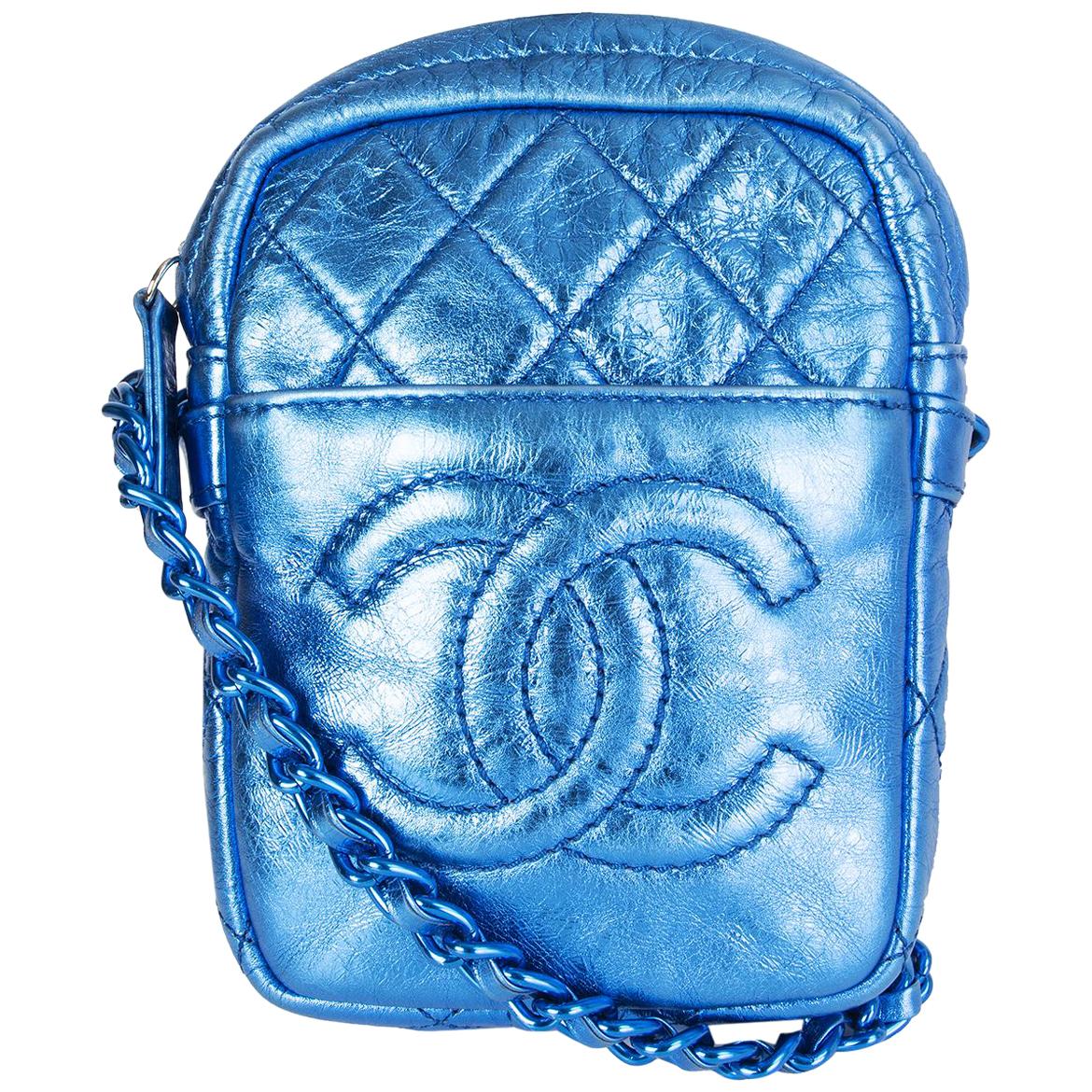 Chanel metallic blue MODERN CHAIN SMALL CAMERA Crossbody Shoulder Bag