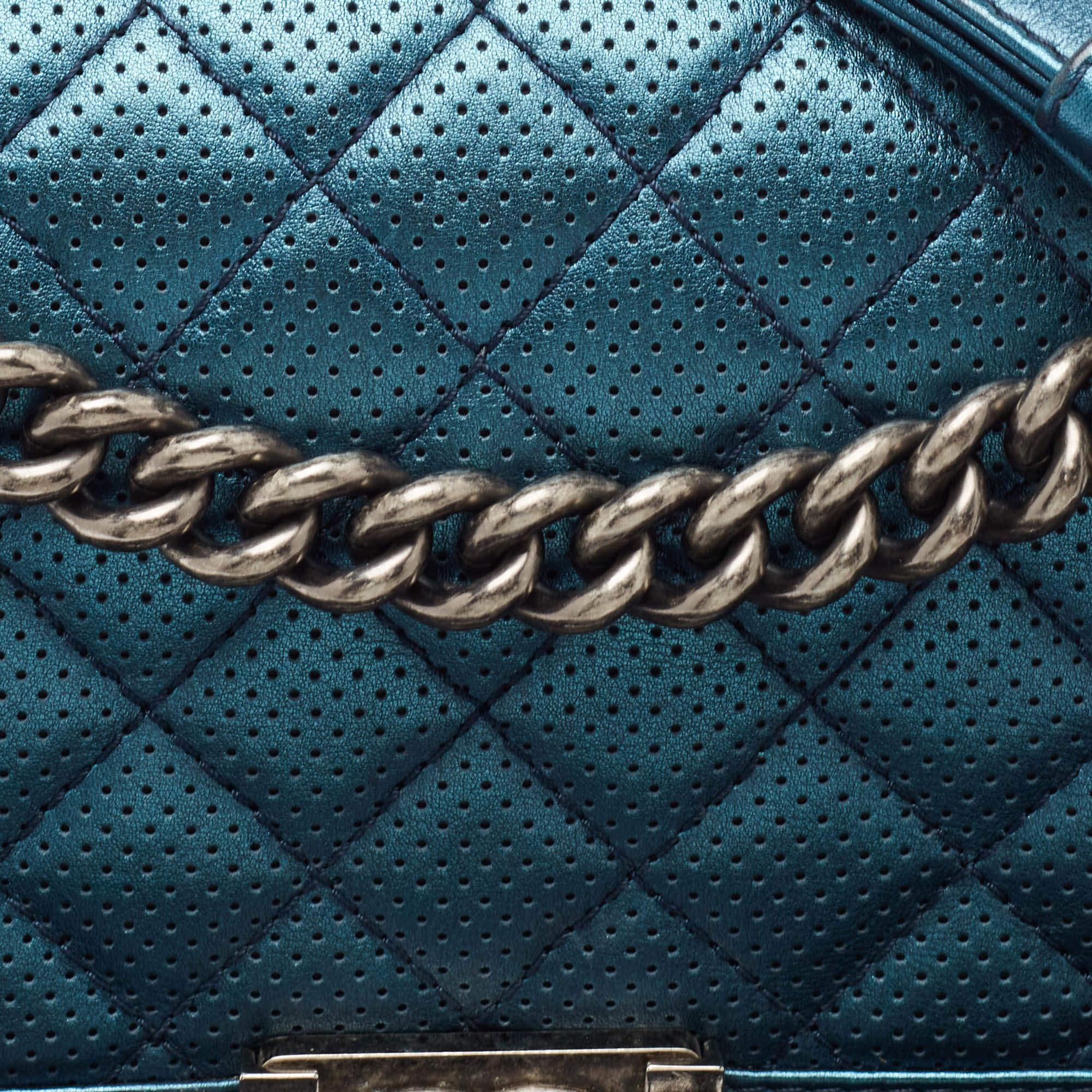 Chanel Metallic Blue Perforated Quilted Leather Medium Boy Flap Bag 1