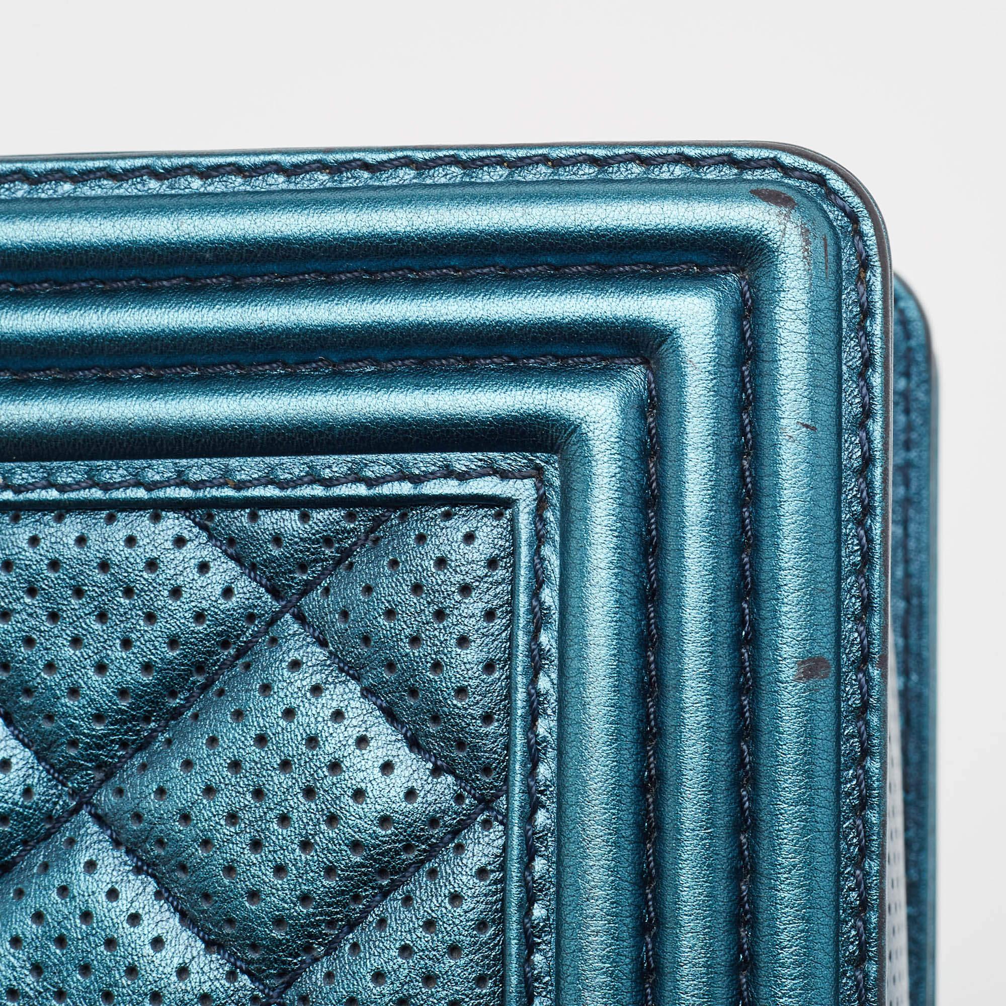 Chanel Metallic Blue Perforated Quilted Leather Medium Boy Flap Bag 2