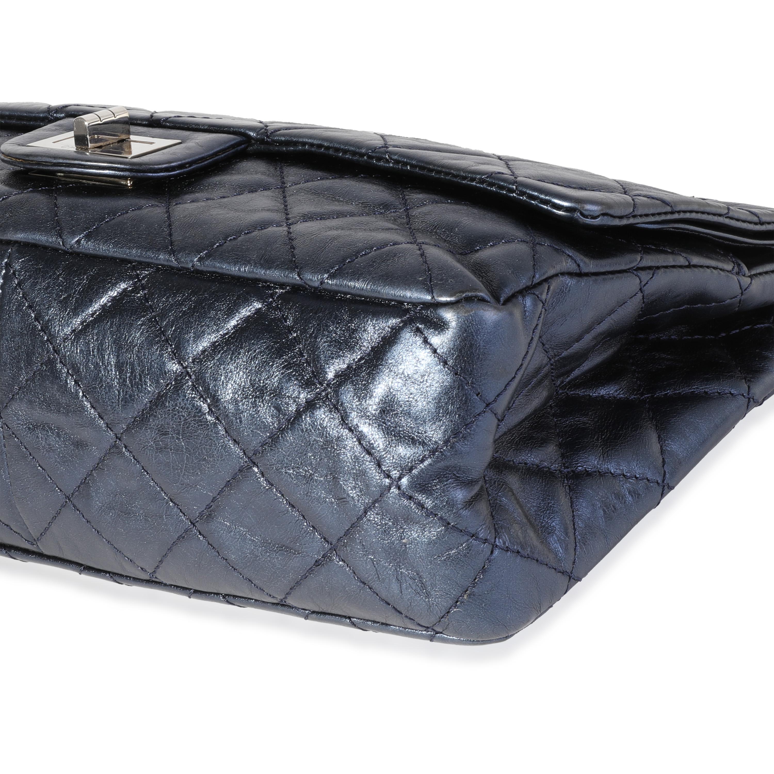 Gray Chanel Metallic Blue Quilted Aged Calfskin Reissue 2.55 227 Double Flap Bag