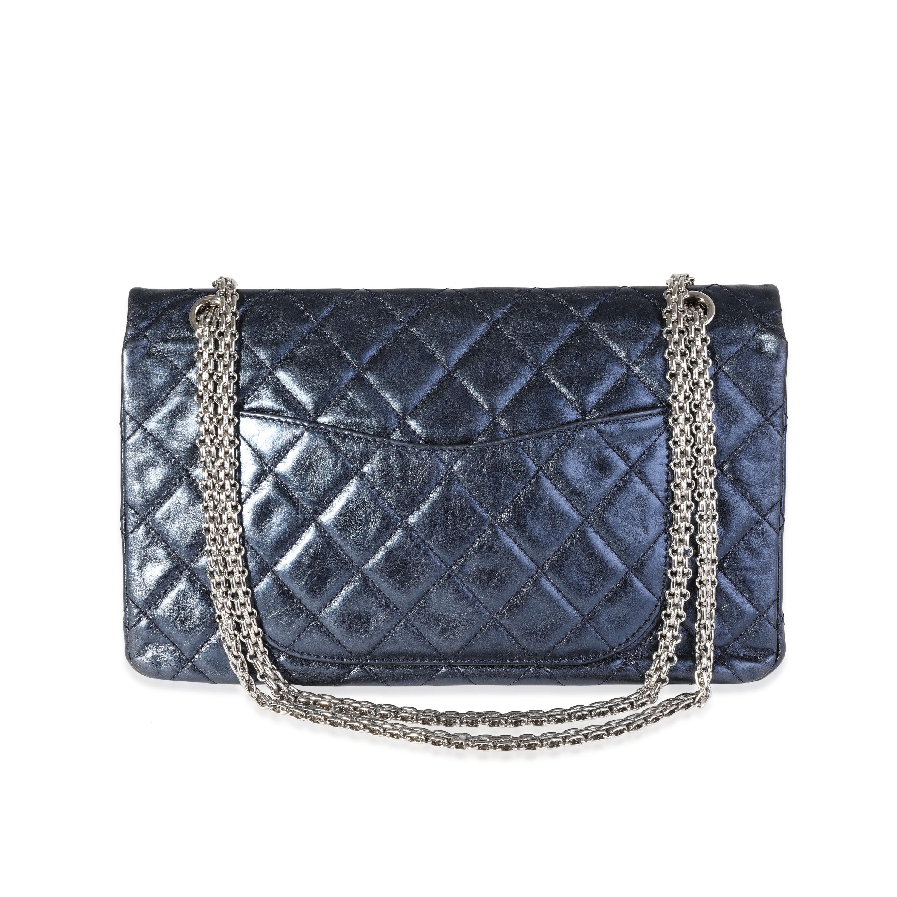 Chanel Metallic Blue Quilted Aged Calfskin Reissue 2.55 227 Double Flap Bag In Excellent Condition In New York, NY