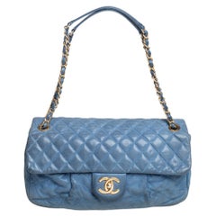 Chanel Metallic Blue Quilted Leather Chic Quilt Flap Bag