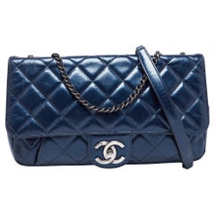 Chanel Metallic Blue Quilted Leather Coco Pleats Flap Bag