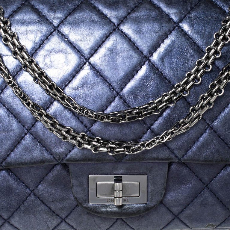 Chanel Metallic Blue Quilted Leather Jumbo Reissue 2.55 Classic 227 Flap Bag