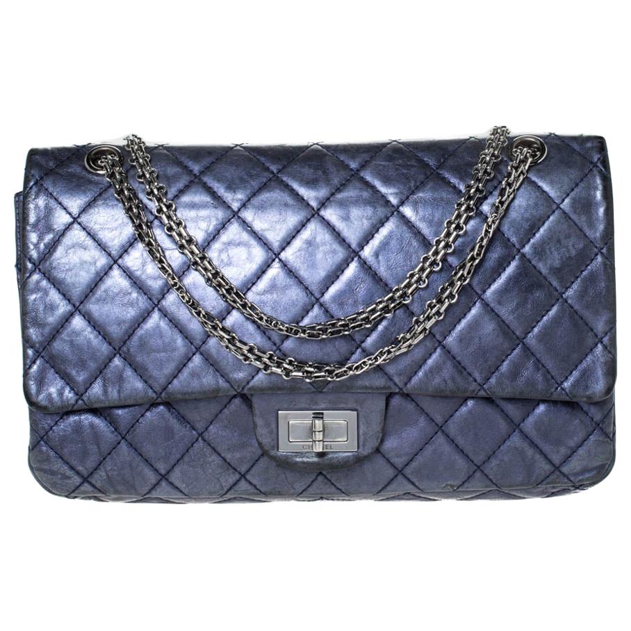 Chanel Metallic Blue Quilted Leather Jumbo Reissue 2.55 Classic