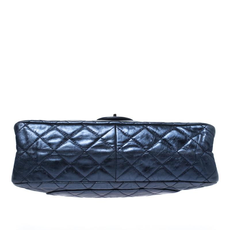 Black Chanel Metallic Blue Quilted Leather Reissue 2.55 Classic 228 Flap Bag