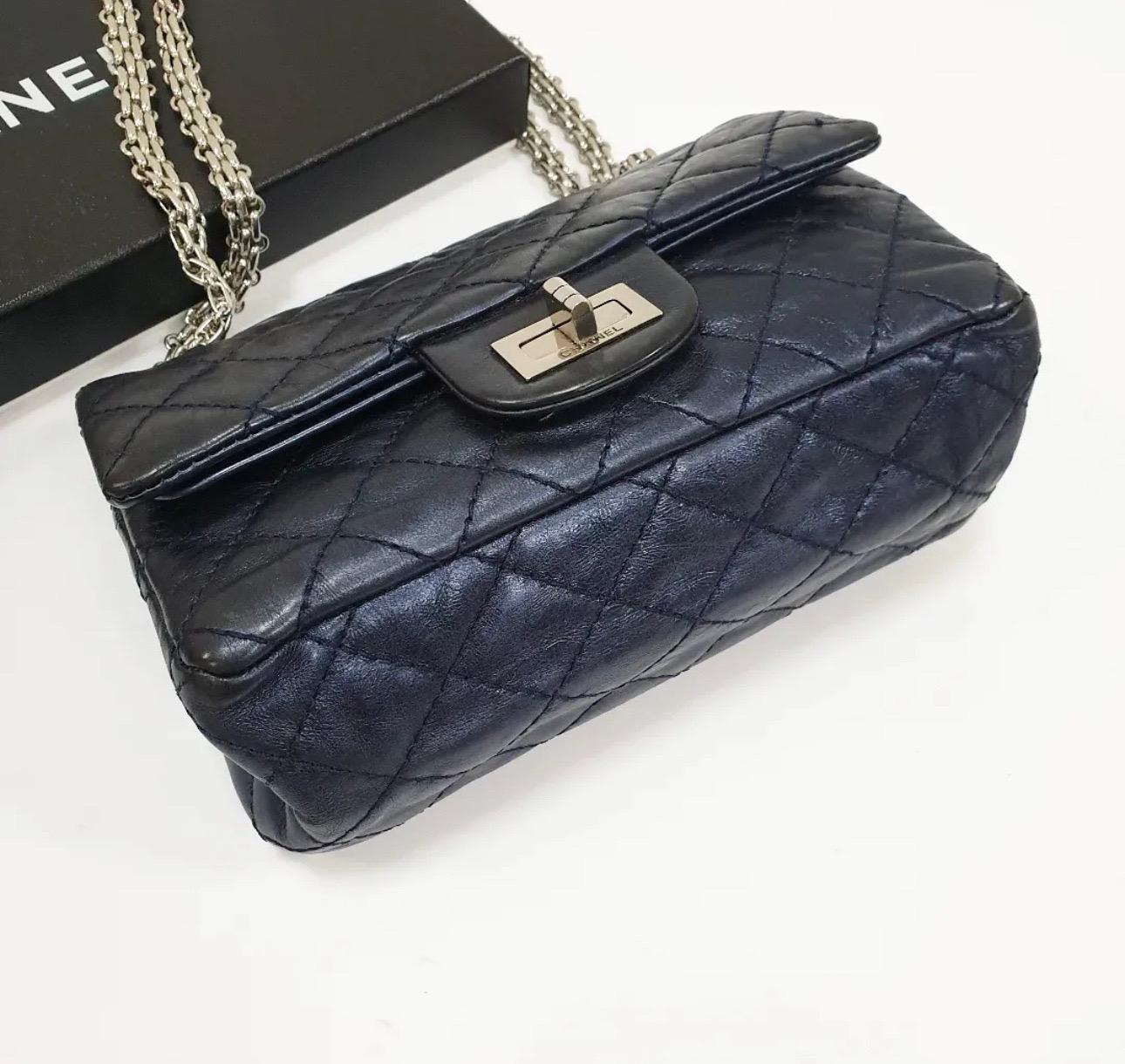Chanel Metallic Blue Quilted Leather Reissue 2.55 Classic Flap Bag 4