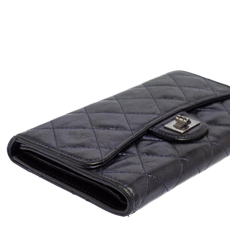 Chanel Metallic Blue Quilted Leather Reissue Trifold Wallet at 1stDibs