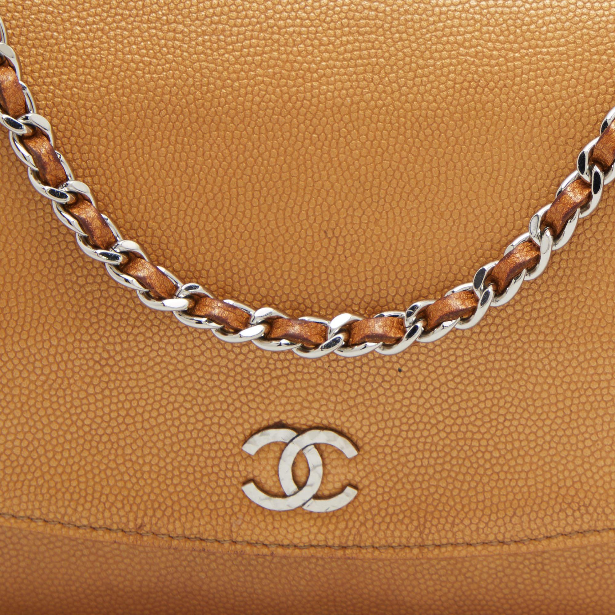 Chanel Metallic Bronze Caviar Leather Sevruga Wallet on Chain 2