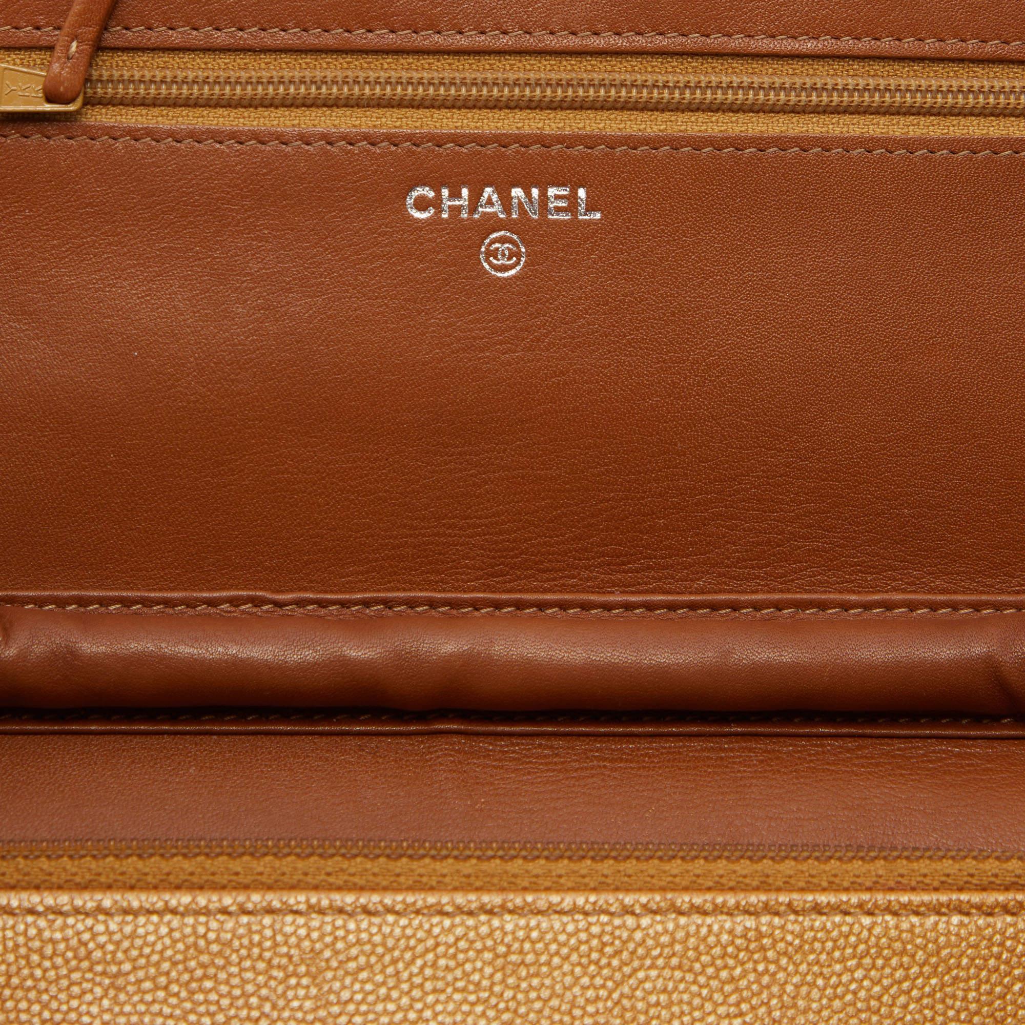 Chanel Metallic Bronze Caviar Leather Sevruga Wallet on Chain 5