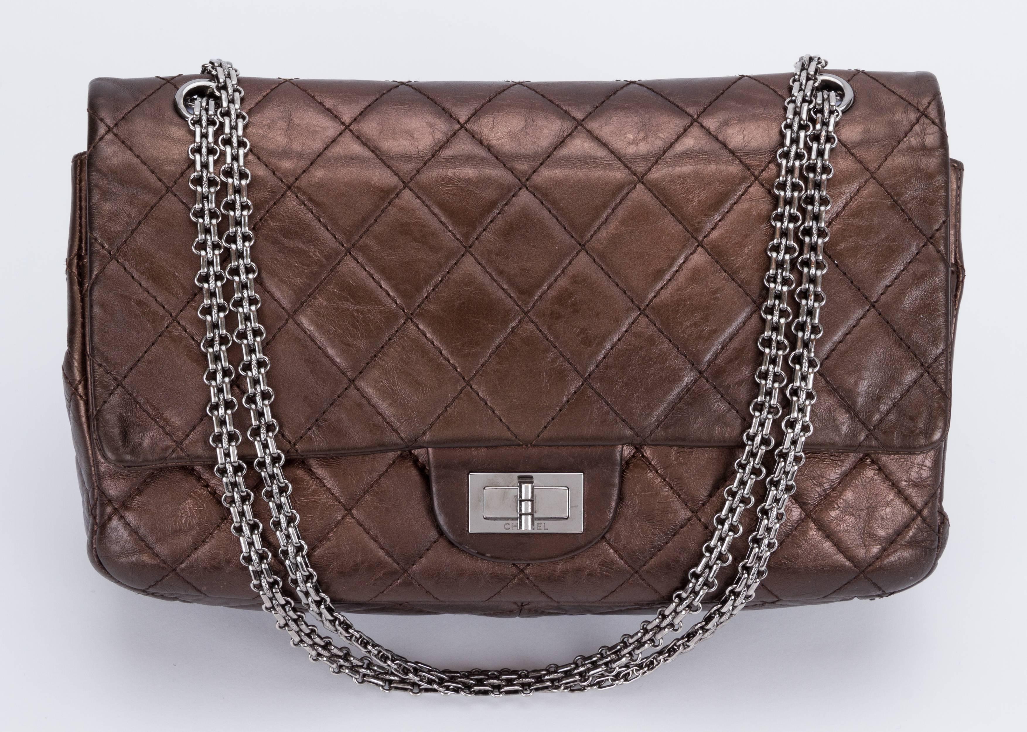 Chanel Metallic Bronze Jumbo Reissue Bag In Excellent Condition In West Hollywood, CA