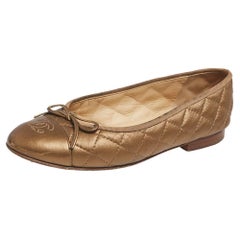 Chanel Metallic Bronze Leather CC Cap Toe Ballet Flats Size 37