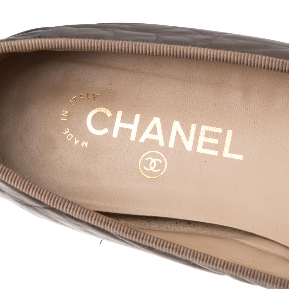 Chanel Metallic Bronze Leather CC Cap Toe Ballet Flats Size 41.5 1