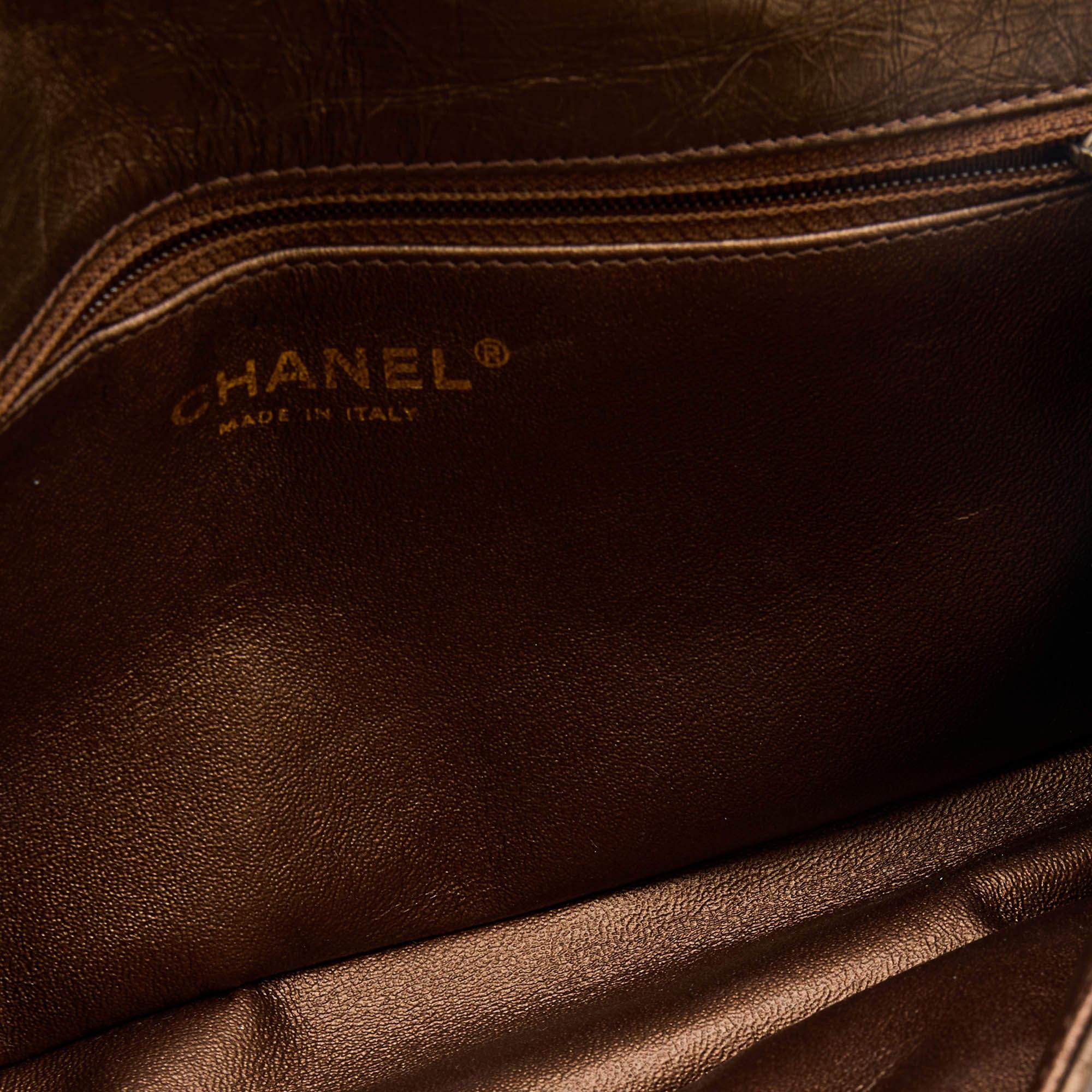 Chanel Metallic Bronze Leather Logo Embossed Flap Bag 6