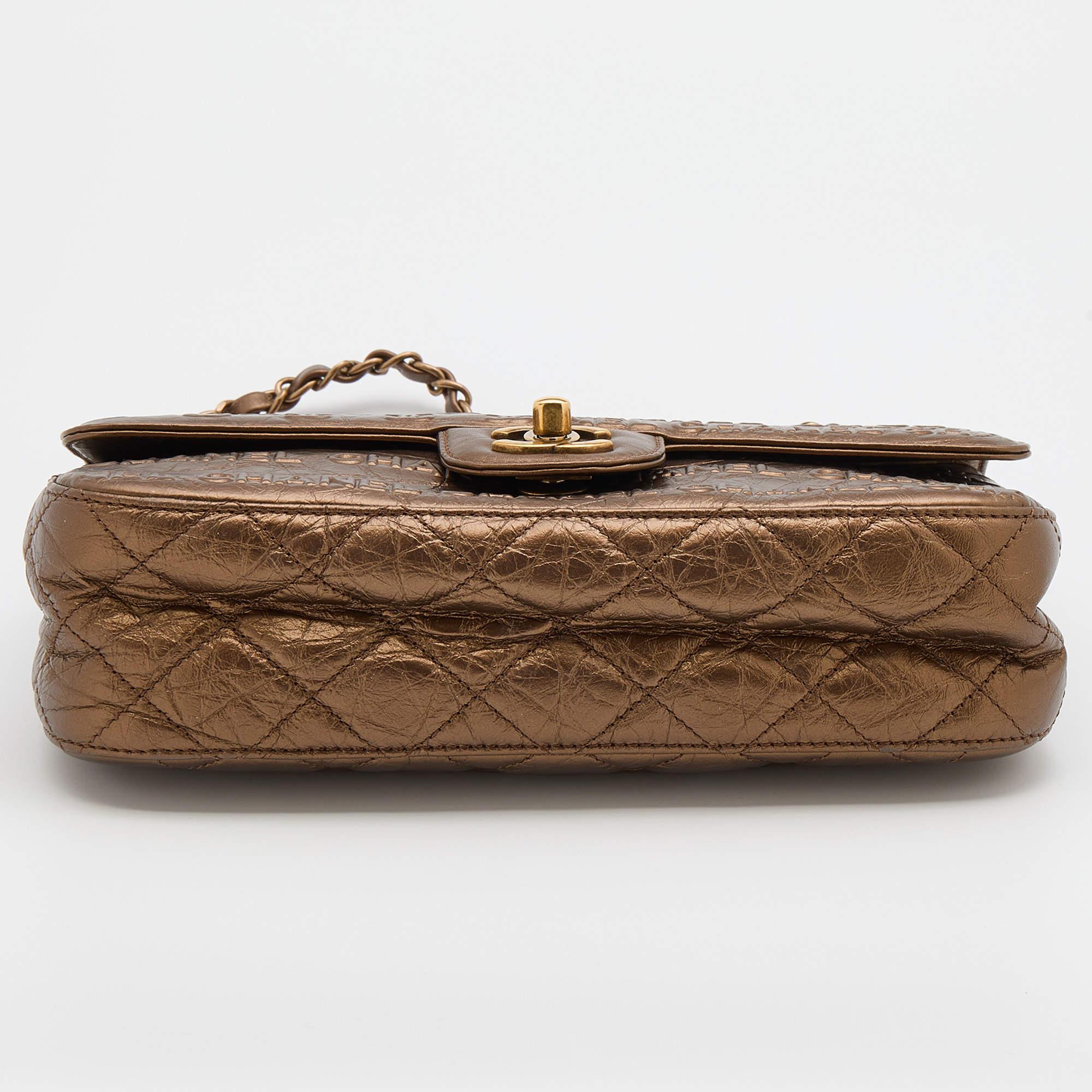 Chanel Metallic Bronze Leather Logo Embossed Flap Bag 1