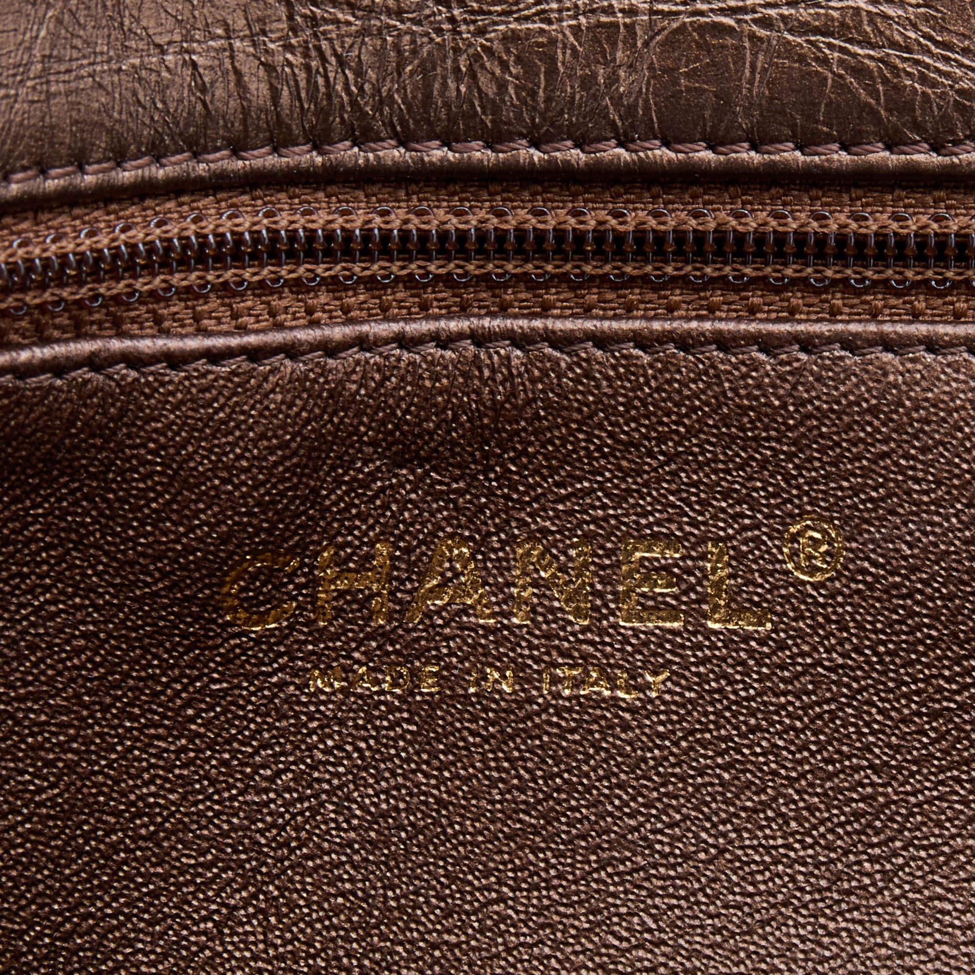 Chanel Metallic Bronze Leather Logo Embossed Flap Bag 5