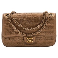 Chanel Metallic Bronze Leather Logo Embossed Flap Bag