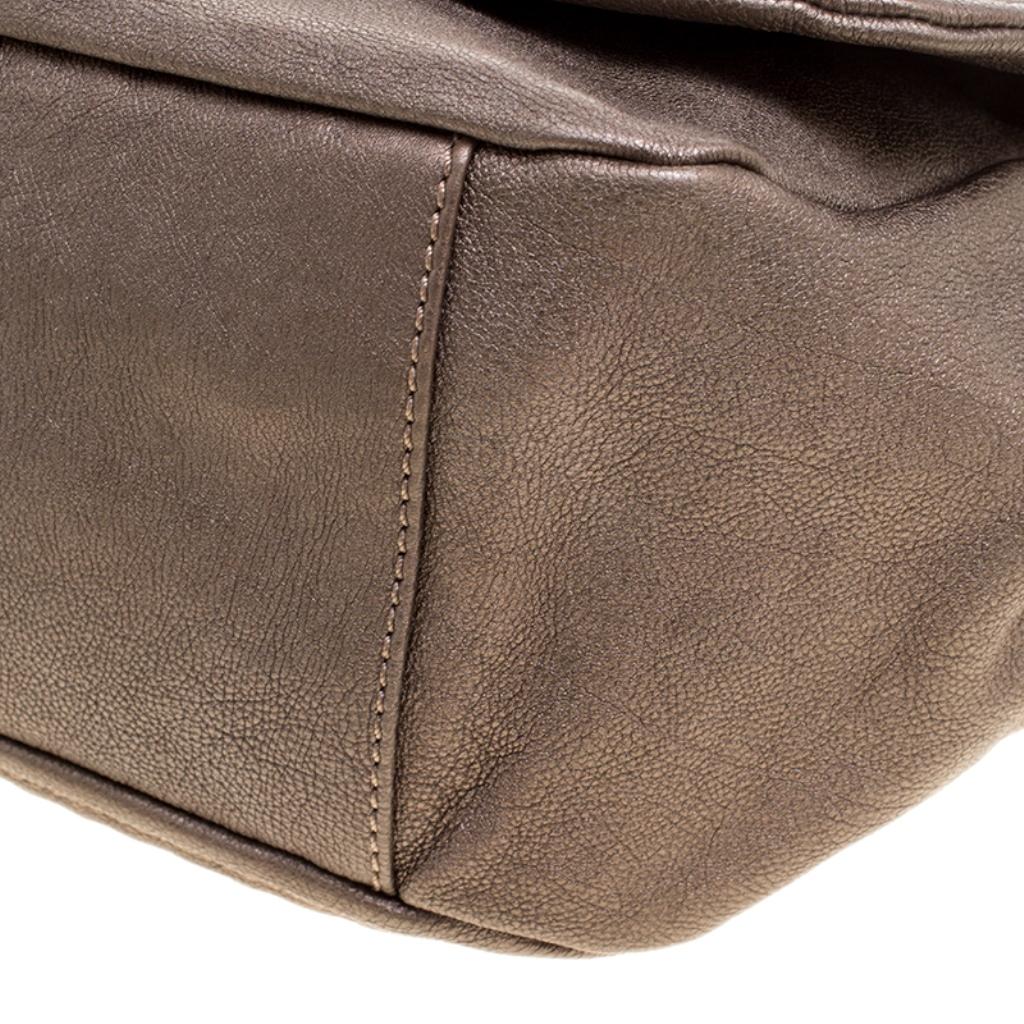 Chanel Metallic Bronze Leather Luxe Ligne Accordion Flap Bag 5