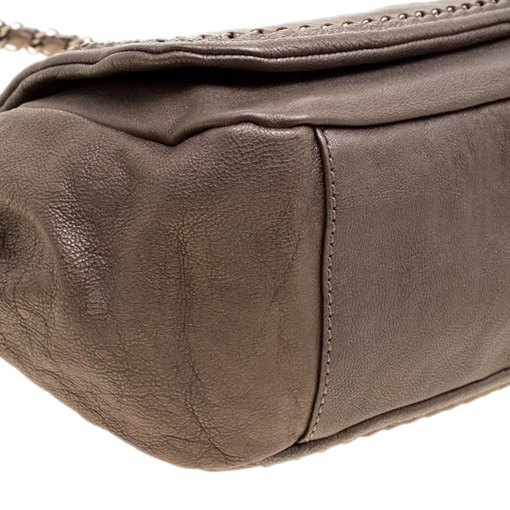 Chanel Metallic Bronze Leather Luxe Ligne Accordion Flap Bag 6