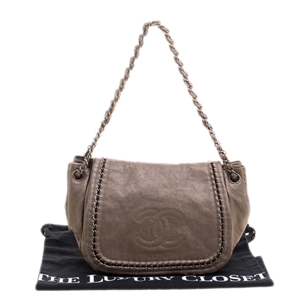 Chanel Metallic Bronze Leather Luxe Ligne Accordion Flap Bag 7