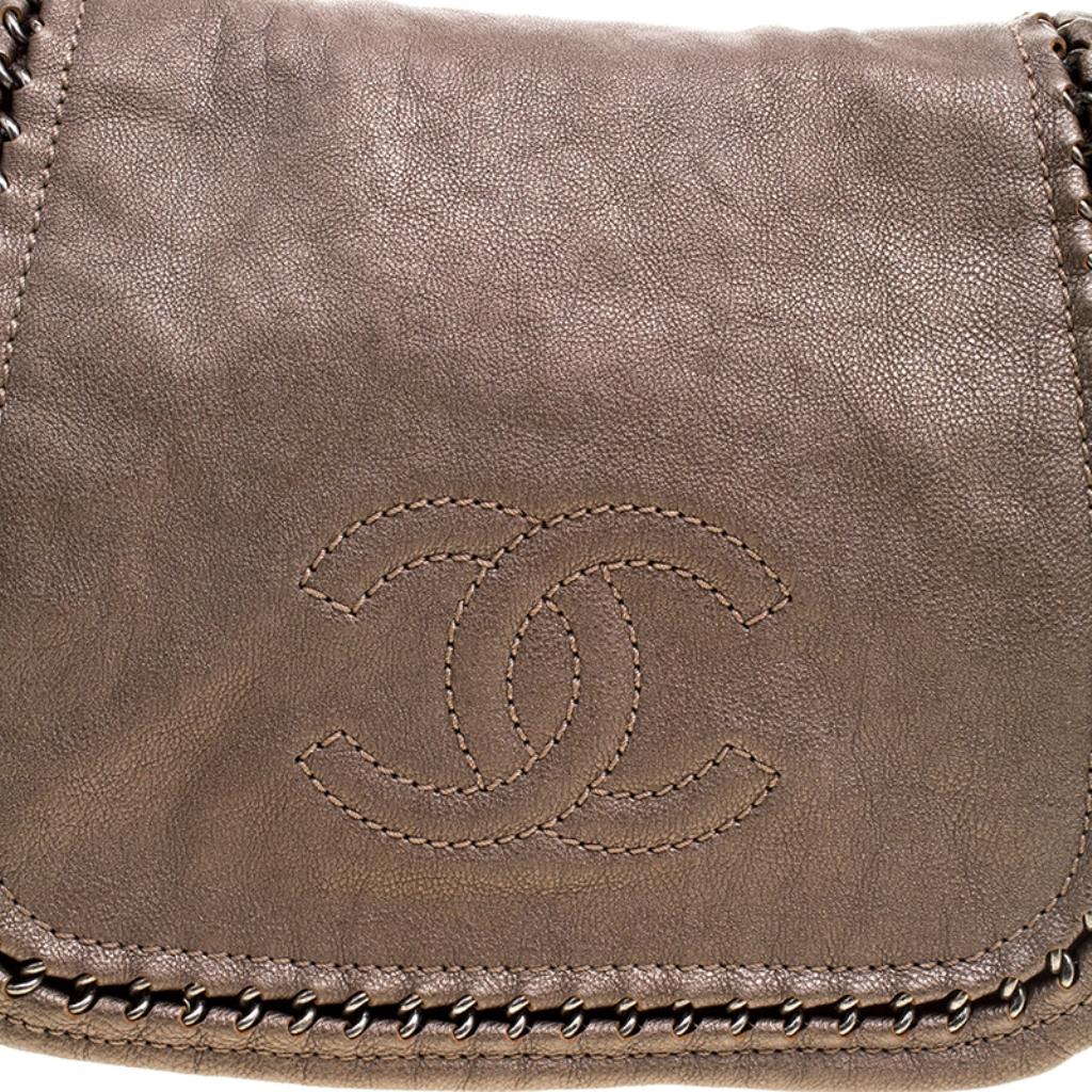 Chanel Metallic Bronze Leather Luxe Ligne Accordion Flap Bag 1