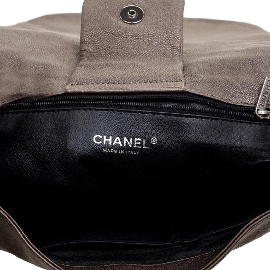 Chanel Metallic Bronze Leather Luxe Ligne Accordion Flap Bag 2