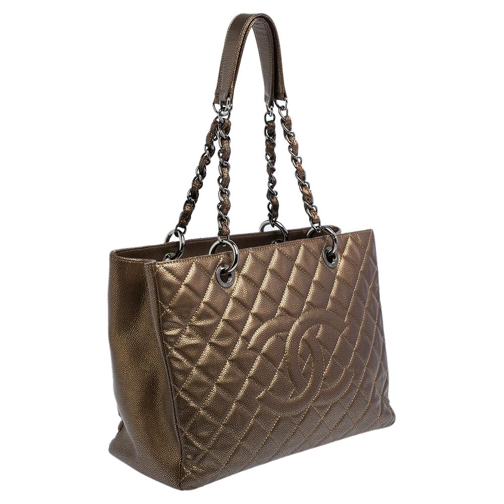 Chanel Metallic Bronze Gestepptes Kaviar Leder Grand Shopper Tote (Braun)