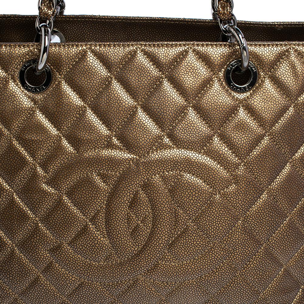 Chanel Metallic Bronze Gestepptes Kaviar Leder Grand Shopper Tote 2