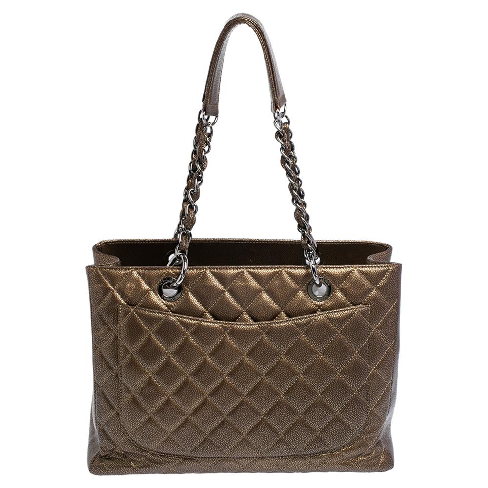 Chanel Metallic Bronze Gestepptes Kaviar Leder Grand Shopper Tote 3