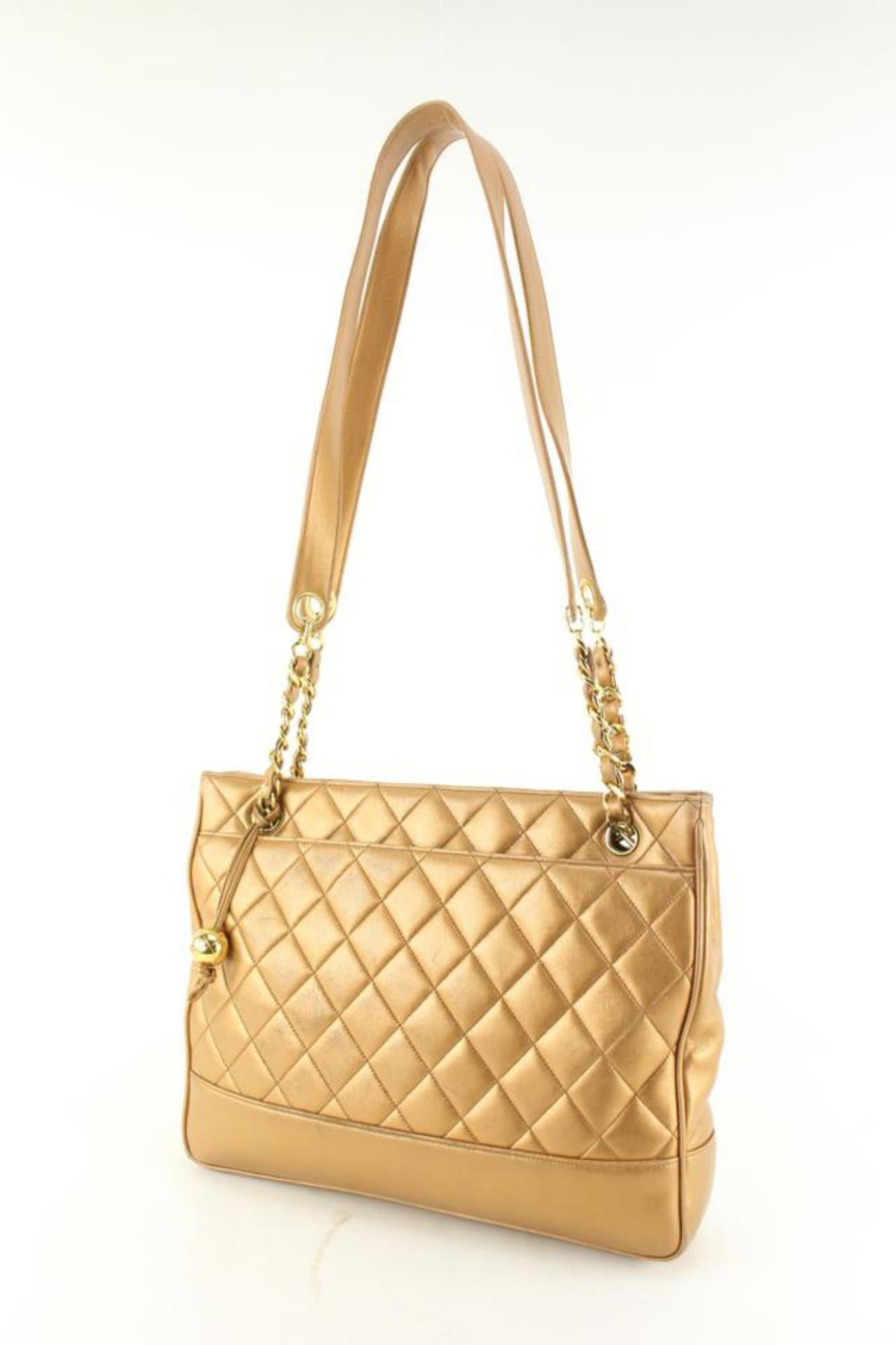 Chanel Metallic Bronze Quilted Lambskin Ball Charm Zip Shoulder Bag 11ca712s For Sale 7