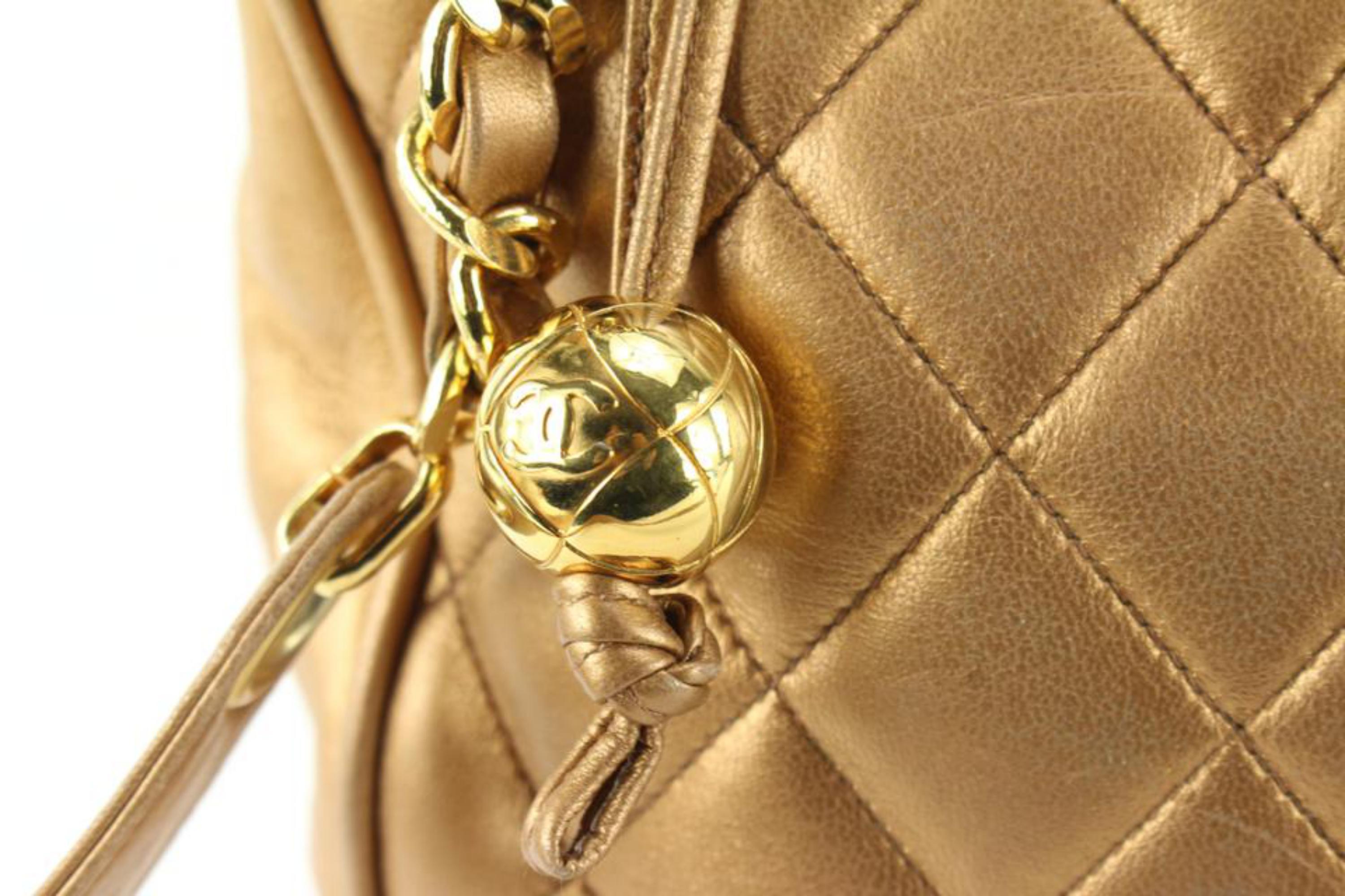Women's Chanel Metallic Bronze Quilted Lambskin Ball Charm Zip Shoulder Bag 11ca712s For Sale