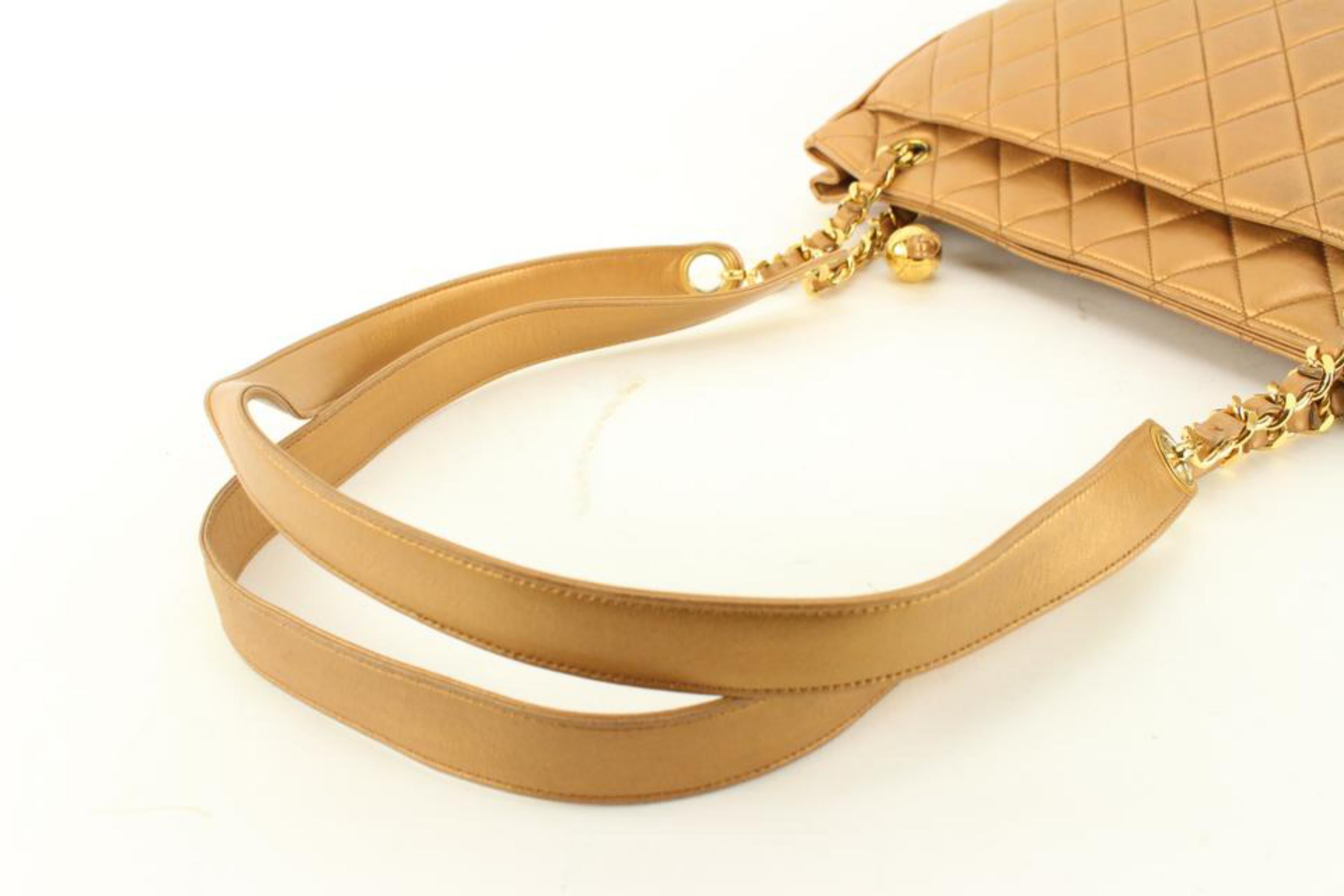 Chanel Metallic Bronze Quilted Lambskin Ball Charm Zip Shoulder Bag 11ca712s For Sale 4