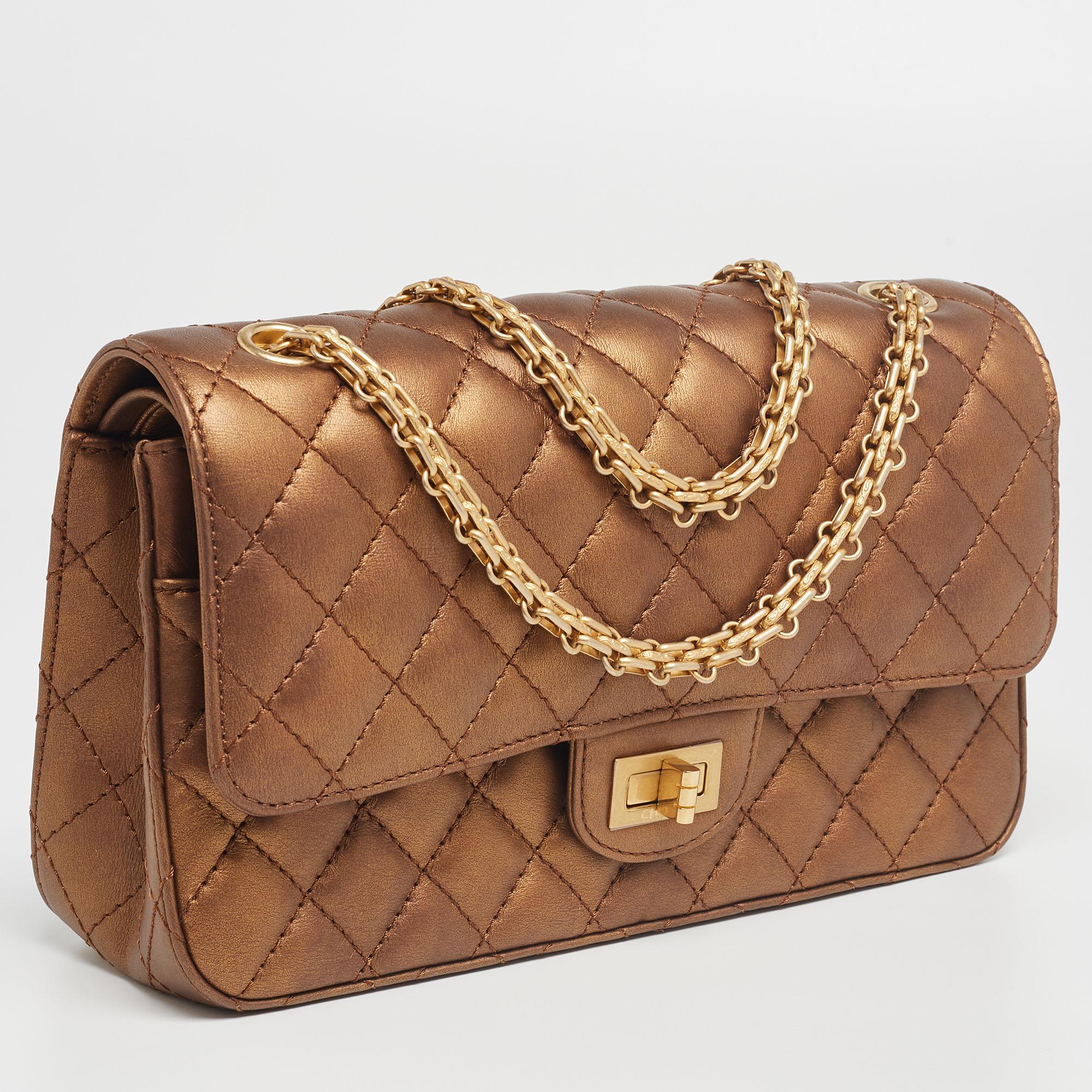 Chanel Metallic Bronze Quilted Leather 2.55 Reissue Classic 225 Flap Bag 2