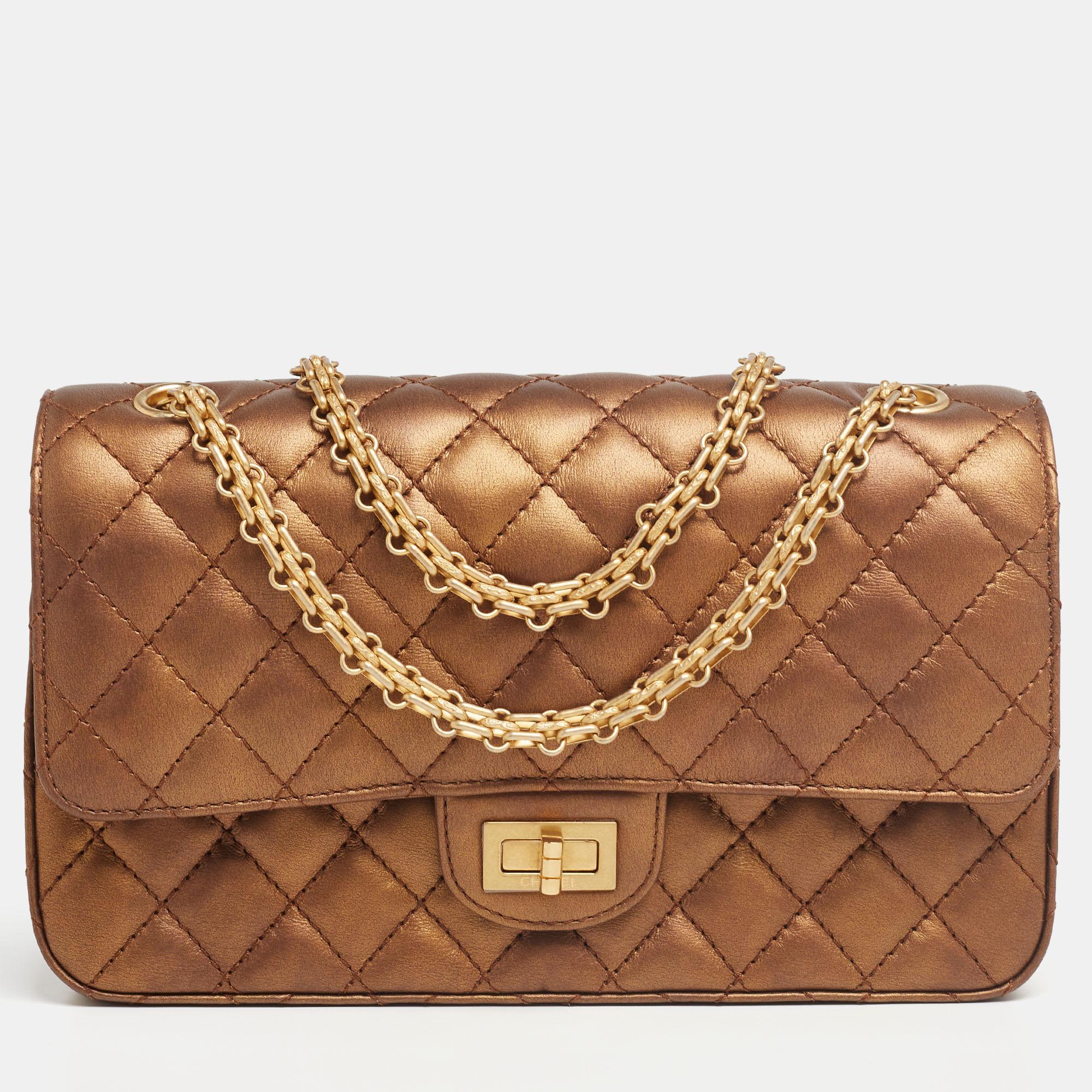 Chanel Metallic Bronze Quilted Leather 2.55 Reissue Classic 225 Flap Bag 4