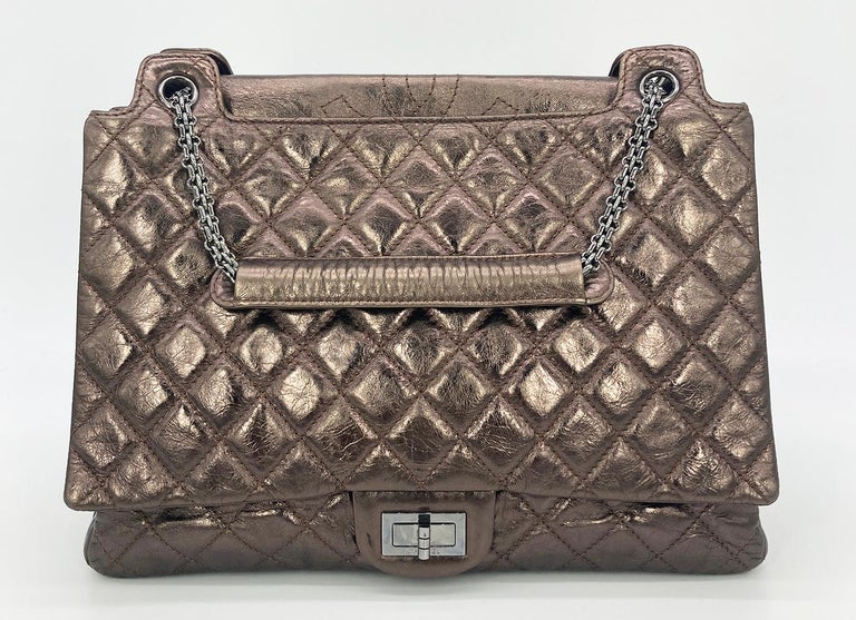 Chanel Double Flap Diamond Quilted Jumbo Metallic Bronze in Lambskin with  Silver-tone - US