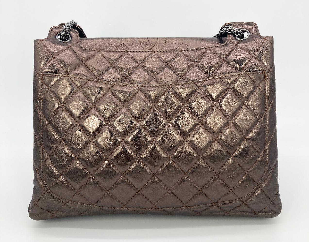 Gray Chanel Metallic Bronze Quilted Leather Classic Flap Shopping Tote For Sale