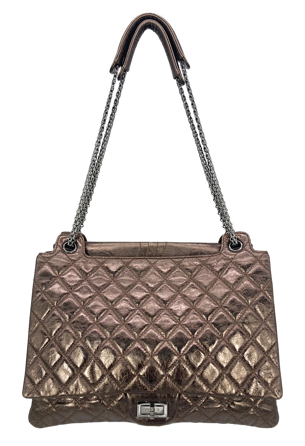 Chanel Metallic Bronze Quilted Leather Classic Flap Shopping Tote For Sale 1