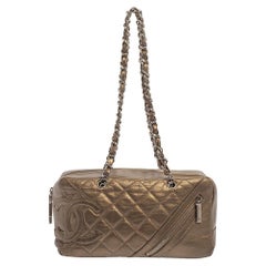 Chanel Metallic Bronze Quilted Leather Cotton Club Ligne Bowler Bag