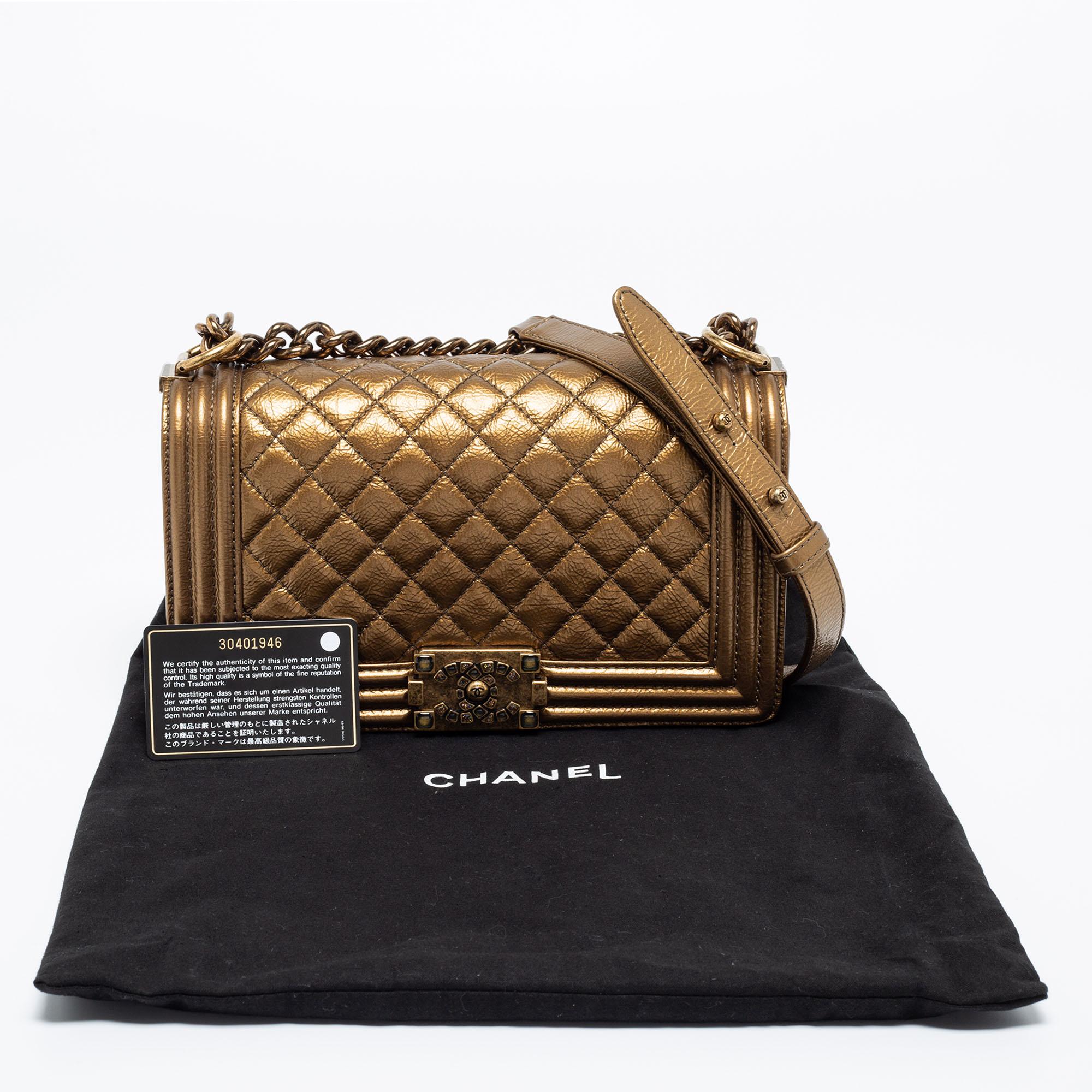 Chanel Metallic Bronze Quilted Leather Medium Boy Bag 6