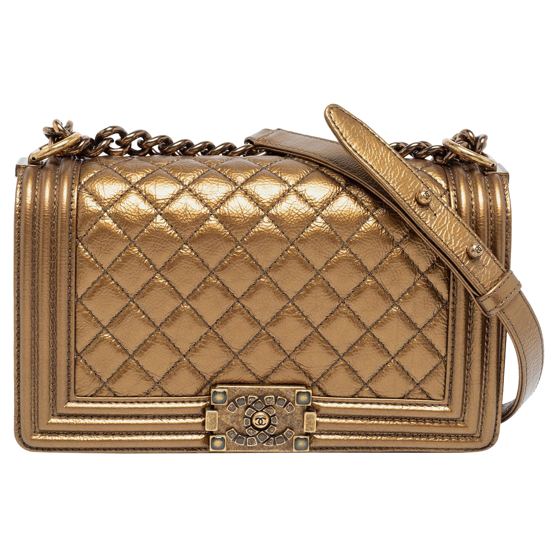 Chanel Metallic Bronze Quilted Leather Medium Boy Bag