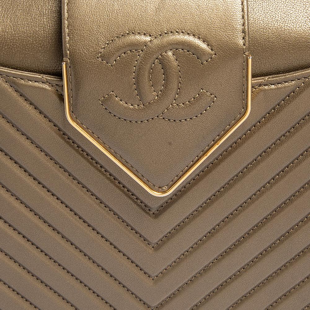Chanel Metallic Brown Chevron Collar and Tie Flap Bag 8