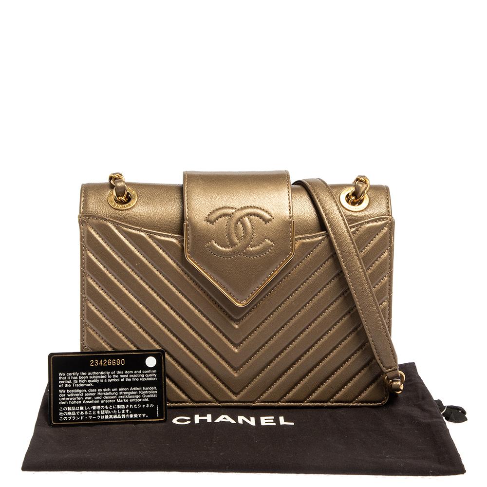 Chanel Metallic Brown Chevron Collar and Tie Flap Bag 9