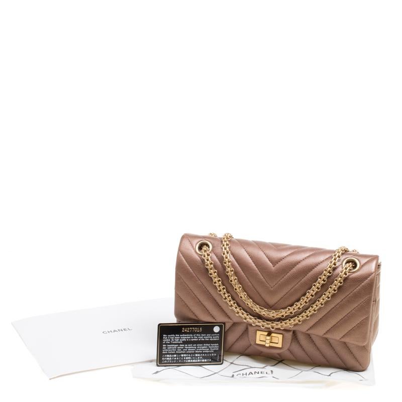 Chanel Metallic Brown Chevron Quilted Leather Reissue 2.55 Classic 225 Flap Bag 5