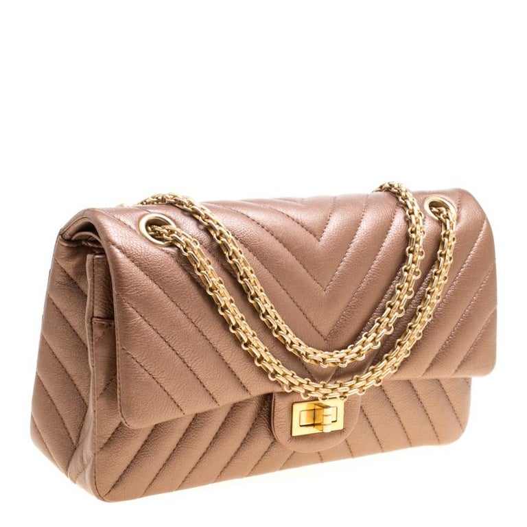 Chanel Metallic Brown Chevron Quilted Leather Reissue 2.55 Classic 225 Flap  Bag