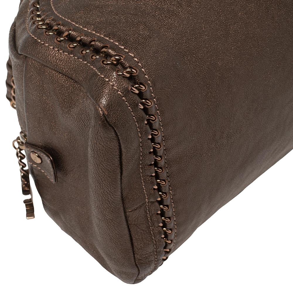 Women's Chanel Metallic Brown Leather Medium Chain Trim Luxe Ligne Bowler Bag